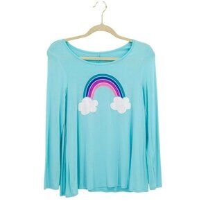 Justice Girls Rainbow Graphic Long Sleeve Tee Size XL 14 T-Shirt Blue Tunic Top